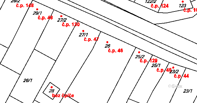 Louka 46 na parcele st. 26 v KÚ Louka u Ostrohu, Katastrální mapa