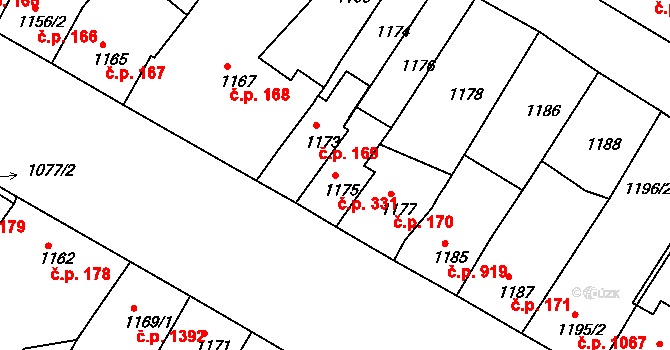 Ratíškovice 331 na parcele st. 1175 v KÚ Ratíškovice, Katastrální mapa