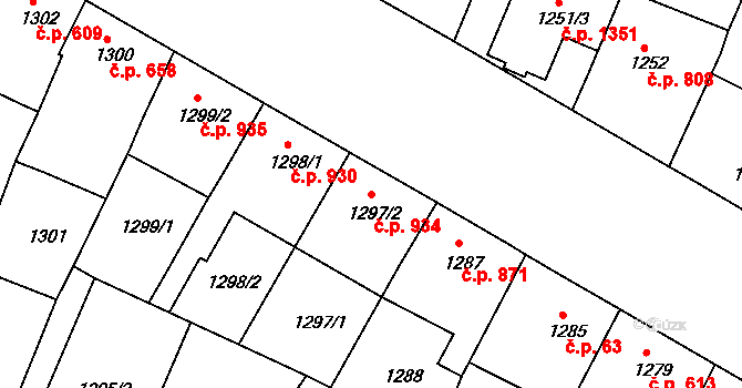 Ratíškovice 934 na parcele st. 1297/2 v KÚ Ratíškovice, Katastrální mapa