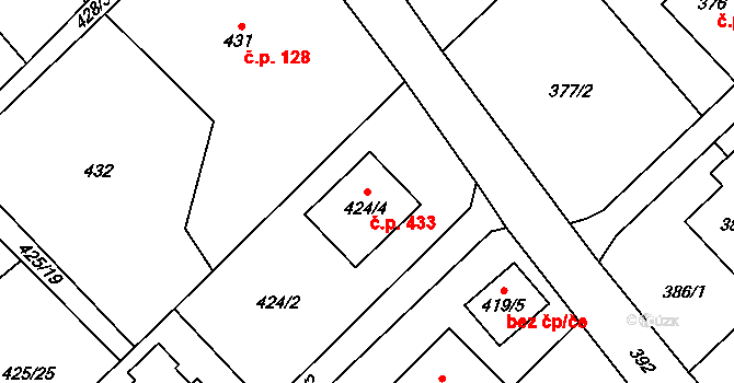 Krmelín 433 na parcele st. 424/4 v KÚ Krmelín, Katastrální mapa