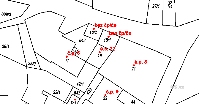 Měšetice 22, Sedlec-Prčice na parcele st. 19 v KÚ Měšetice, Katastrální mapa