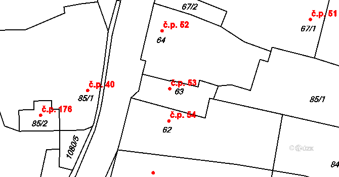 Prčice 53, Sedlec-Prčice na parcele st. 63 v KÚ Prčice, Katastrální mapa