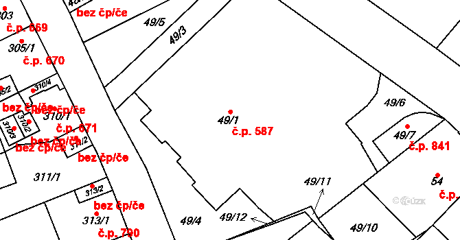 Kynšperk nad Ohří 587 na parcele st. 49/1 v KÚ Kynšperk nad Ohří, Katastrální mapa