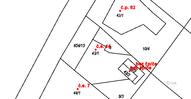 Dolní Suchá 14, Hrádek nad Nisou na parcele st. 43/1 v KÚ Dolní Suchá u Chotyně, Katastrální mapa