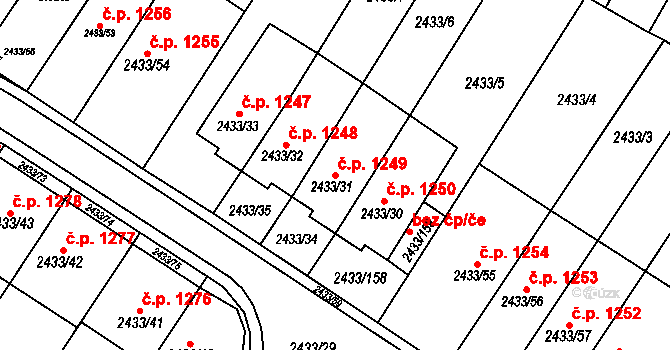 Mikulov 1249 na parcele st. 2433/31 v KÚ Mikulov na Moravě, Katastrální mapa
