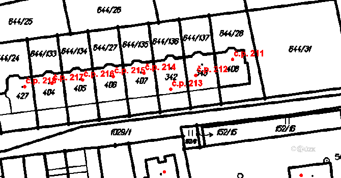 Vestec 213 na parcele st. 342 v KÚ Vestec u Prahy, Katastrální mapa
