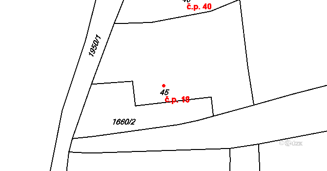 Milevo 18, Kladruby na parcele st. 45 v KÚ Milevo, Katastrální mapa