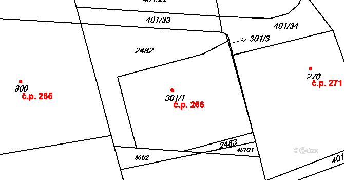 Předměřice nad Labem 266 na parcele st. 301/1 v KÚ Předměřice nad Labem, Katastrální mapa