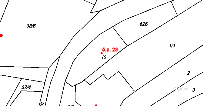 Střemeníčko 23, Luká na parcele st. 13 v KÚ Střemeníčko, Katastrální mapa