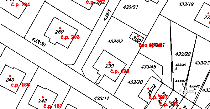 Libuň 198 na parcele st. 299 v KÚ Libuň, Katastrální mapa