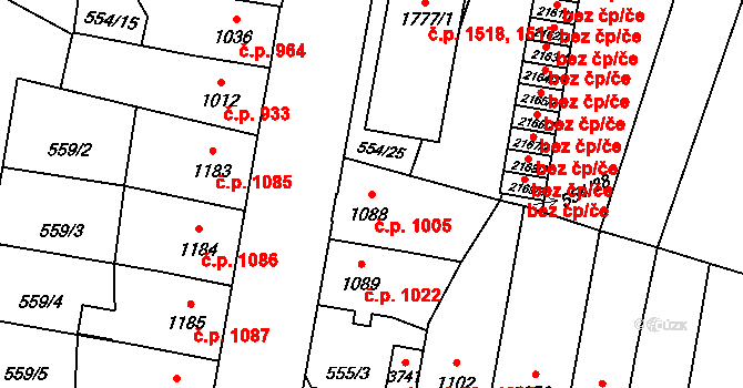 Hořice 1005 na parcele st. 1088 v KÚ Hořice v Podkrkonoší, Katastrální mapa