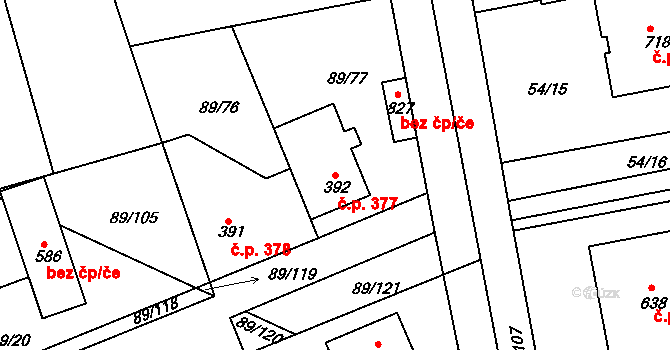 Litol 377, Lysá nad Labem na parcele st. 392 v KÚ Litol, Katastrální mapa