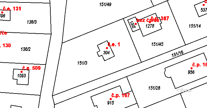 Svojetice 1 na parcele st. 304 v KÚ Svojetice, Katastrální mapa
