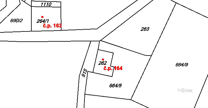 Kovářská 164 na parcele st. 262 v KÚ Kovářská, Katastrální mapa