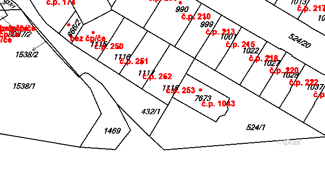 Stařečka 253, Třebíč na parcele st. 1118 v KÚ Třebíč, Katastrální mapa