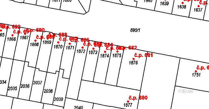 Horka-Domky 683, Třebíč na parcele st. 1874 v KÚ Třebíč, Katastrální mapa