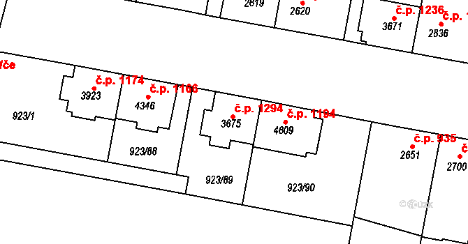 Horka-Domky 1294, Třebíč na parcele st. 3675 v KÚ Třebíč, Katastrální mapa