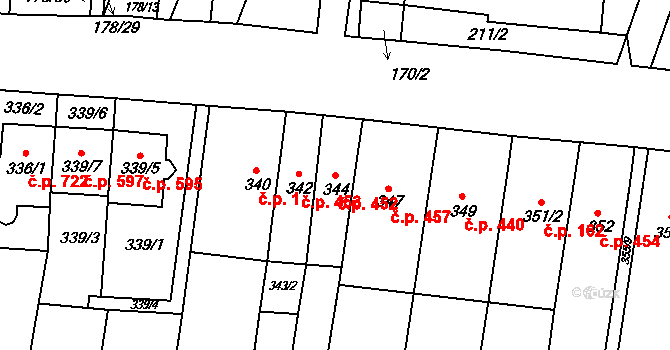 Obřany 452, Brno na parcele st. 344 v KÚ Obřany, Katastrální mapa