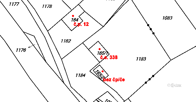 Želeč 338, Malá Skála na parcele st. 165/1 v KÚ Mukařov u Jablonce nad Nisou, Katastrální mapa