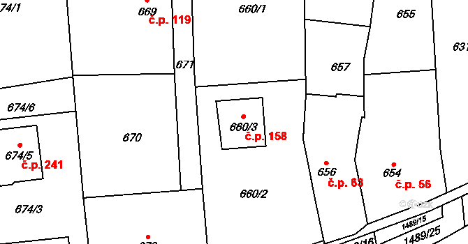Nové Homole 158, Homole na parcele st. 660/3 v KÚ Homole, Katastrální mapa