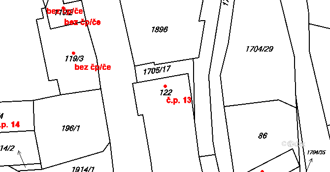 Svobodné Heřmanice 13 na parcele st. 122 v KÚ Svobodné Heřmanice, Katastrální mapa