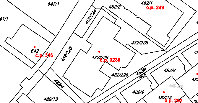 Frýdek 3238, Frýdek-Místek na parcele st. 482/228 v KÚ Frýdek, Katastrální mapa