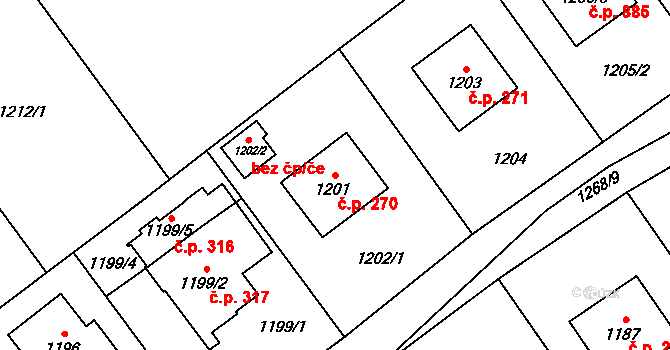 Jablunkov 270 na parcele st. 1201 v KÚ Jablunkov, Katastrální mapa