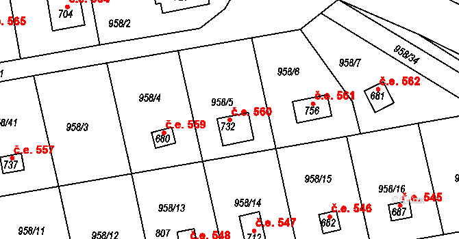 Podhrad 560, Cheb na parcele st. 732 v KÚ Podhrad, Katastrální mapa