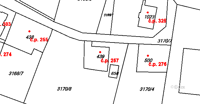Jílové 257 na parcele st. 439 v KÚ Jílové u Děčína, Katastrální mapa