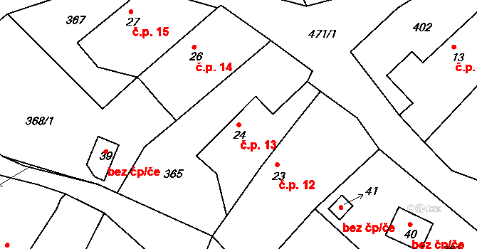 Vítkovice 13, Klatovy na parcele st. 24 v KÚ Kvaslice, Katastrální mapa