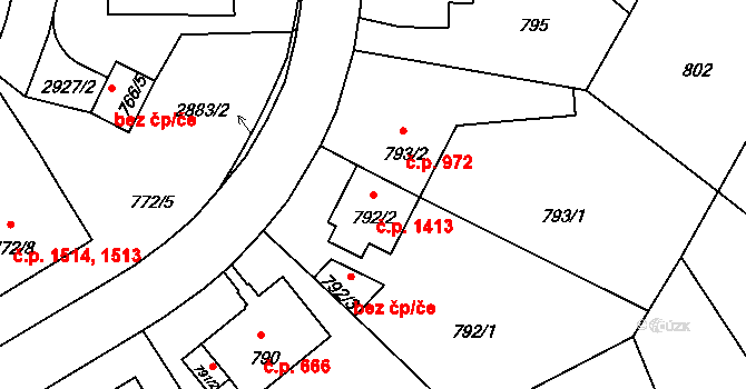 Braník 1413, Praha na parcele st. 792/2 v KÚ Braník, Katastrální mapa
