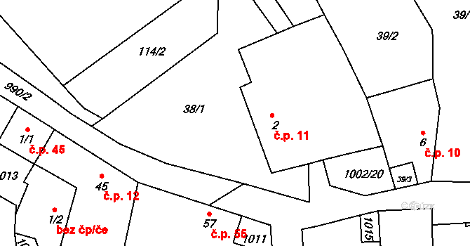 Radlice 11, Volfířov na parcele st. 2 v KÚ Radlice u Volfířova, Katastrální mapa