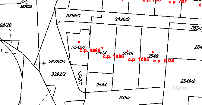 Michle 1086, Praha na parcele st. 2543 v KÚ Michle, Katastrální mapa