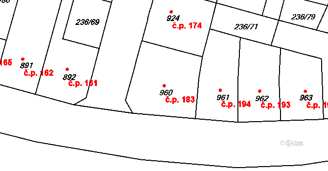 Střední Předměstí 183, Trutnov na parcele st. 960 v KÚ Trutnov, Katastrální mapa