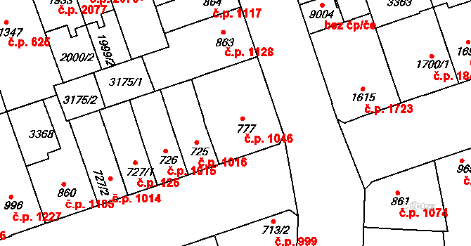 Hodonín 1046 na parcele st. 777 v KÚ Hodonín, Katastrální mapa