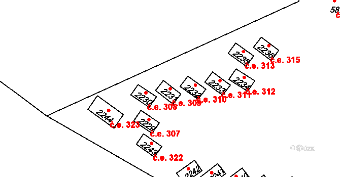 Sezimovo Ústí 309 na parcele st. 2231 v KÚ Sezimovo Ústí, Katastrální mapa
