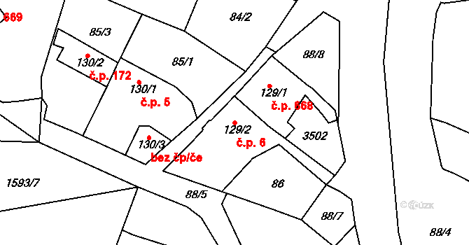 Rosice 6 na parcele st. 129/2 v KÚ Rosice u Brna, Katastrální mapa