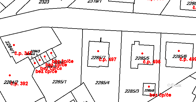 Hranice 497, Karviná na parcele st. 2285/7 v KÚ Karviná-město, Katastrální mapa