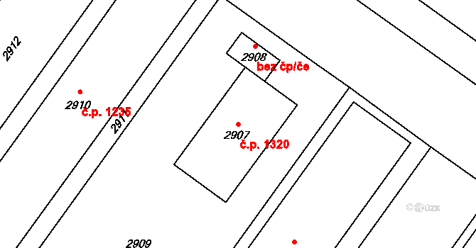 Vsetín 1320 na parcele st. 2907 v KÚ Vsetín, Katastrální mapa