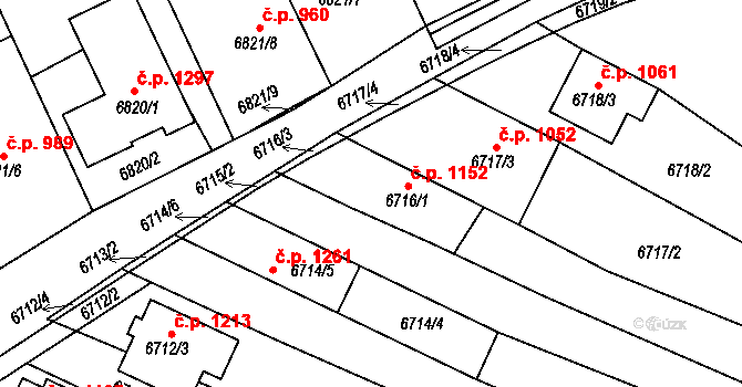 Mutěnice 1152 na parcele st. 6716/1 v KÚ Mutěnice, Katastrální mapa