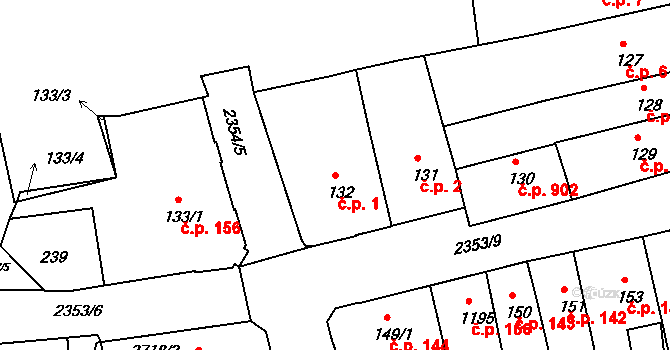 Ústí nad Orlicí 1 na parcele st. 132 v KÚ Ústí nad Orlicí, Katastrální mapa
