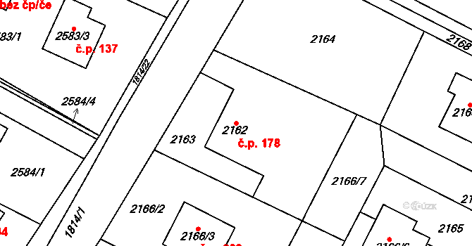 Životice 178, Havířov na parcele st. 2162 v KÚ Bludovice, Katastrální mapa