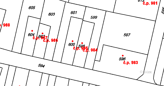Šumbark 984, Havířov na parcele st. 598 v KÚ Šumbark, Katastrální mapa