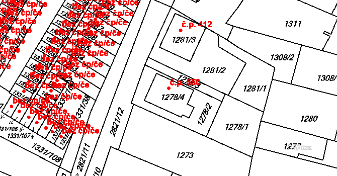 Dačice V 550, Dačice na parcele st. 1278/4 v KÚ Dačice, Katastrální mapa