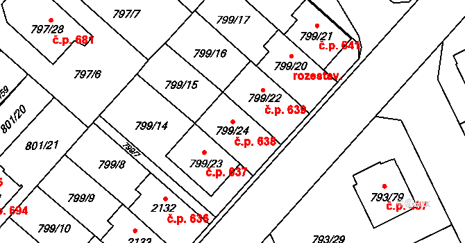Lázně Bohdaneč 638 na parcele st. 799/24 v KÚ Lázně Bohdaneč, Katastrální mapa