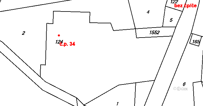 Fojtovice 34, Heřmanov na parcele st. 124 v KÚ Fojtovice u Heřmanova, Katastrální mapa