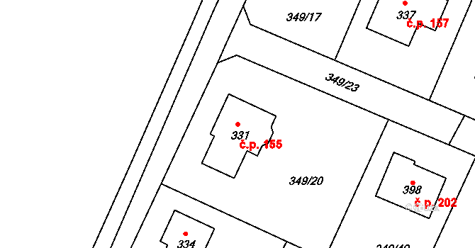 Jestřabí Lhota 155 na parcele st. 331 v KÚ Jestřabí Lhota, Katastrální mapa
