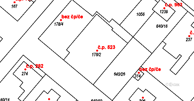 Líbeznice 523 na parcele st. 178/2 v KÚ Líbeznice, Katastrální mapa