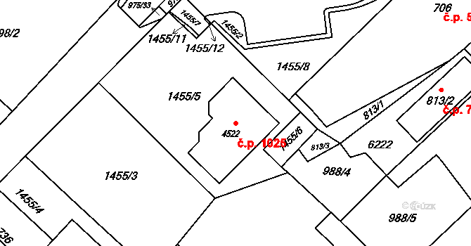 Rožnov pod Radhoštěm 1025 na parcele st. 4522 v KÚ Rožnov pod Radhoštěm, Katastrální mapa