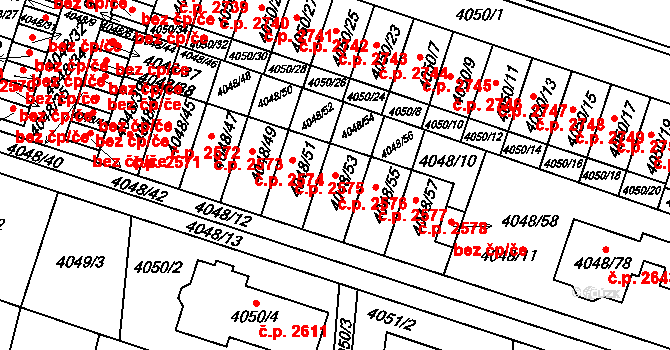 Horní Počernice 2576, Praha na parcele st. 4048/53 v KÚ Horní Počernice, Katastrální mapa